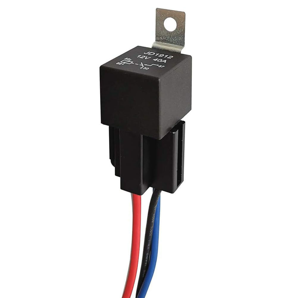 JD1912 Relay Harness 12V 40A 4 Pin SPST 12AWG Harness Sockets with Color-Labeled Wires