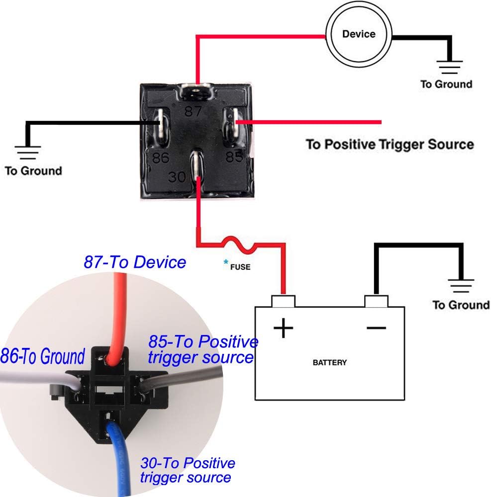 JD1912 Relay Harness 12V 40A 4 Pin SPST 12AWG Harness Sockets with Color-Labeled Wires