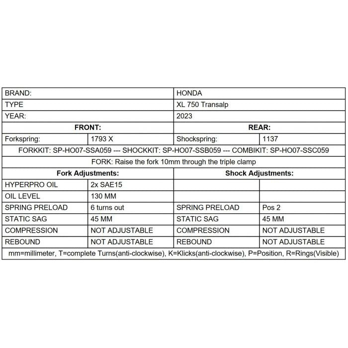 Ressorts Progressifs de Fourche & Amortisseur Standard - Honda XL750 Transalp