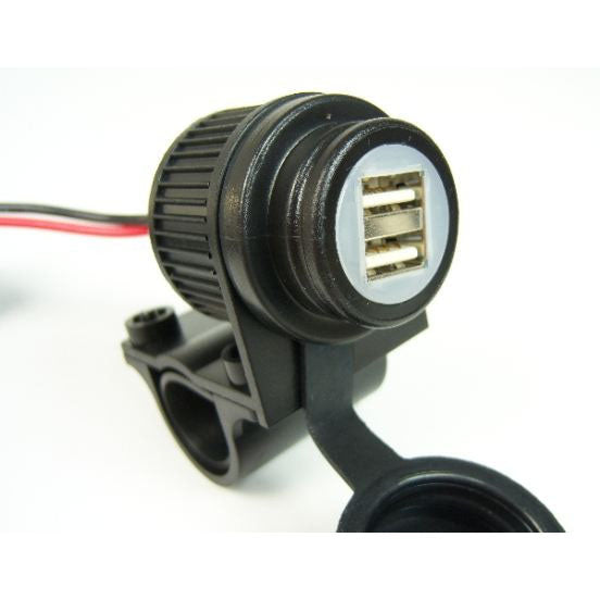 Prise Double USB A 12-24V avec Support de Guidon 22mm ou 25mm