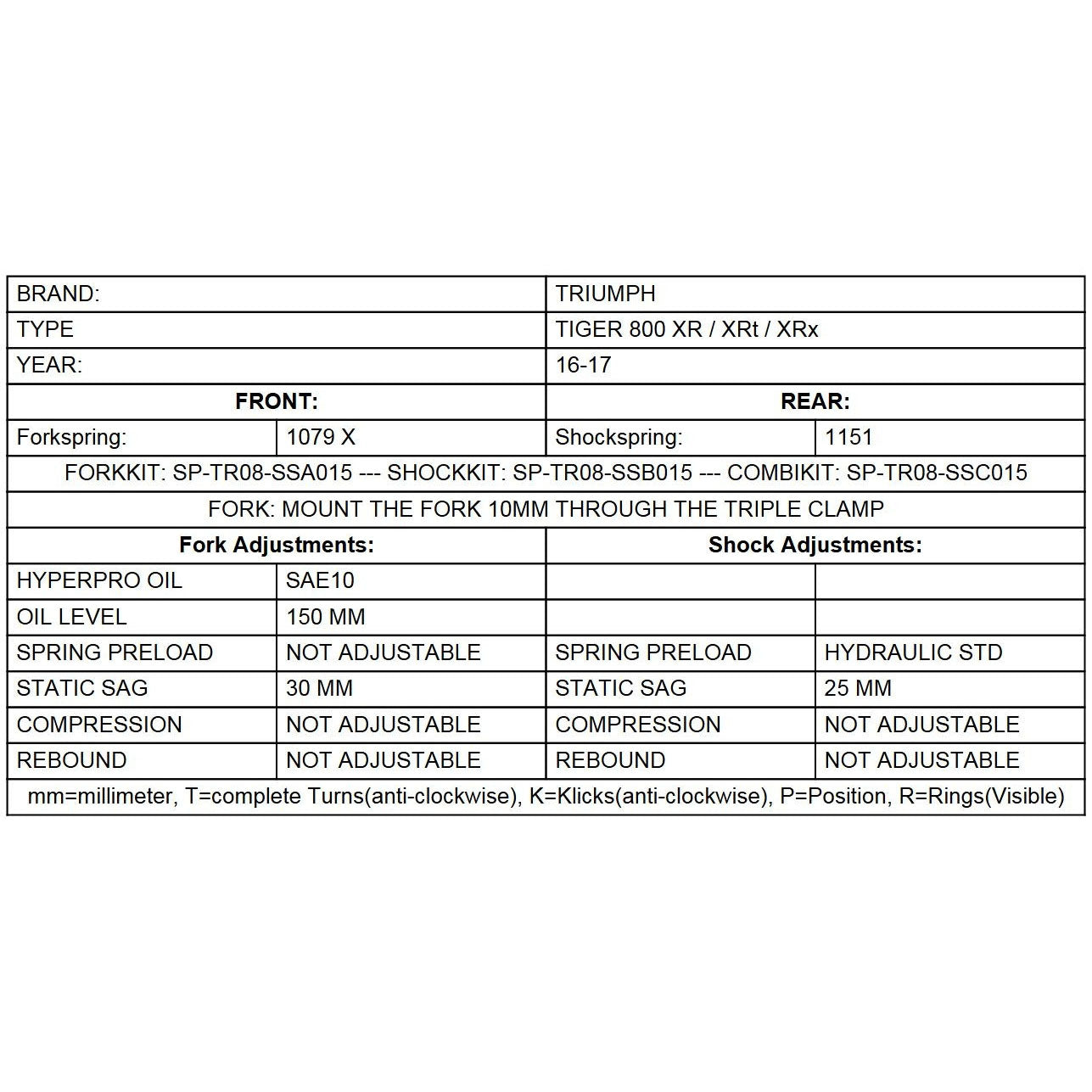 Progressive Fork Springs - Triumph Tiger 800 XR /XRt /XRx 16-17