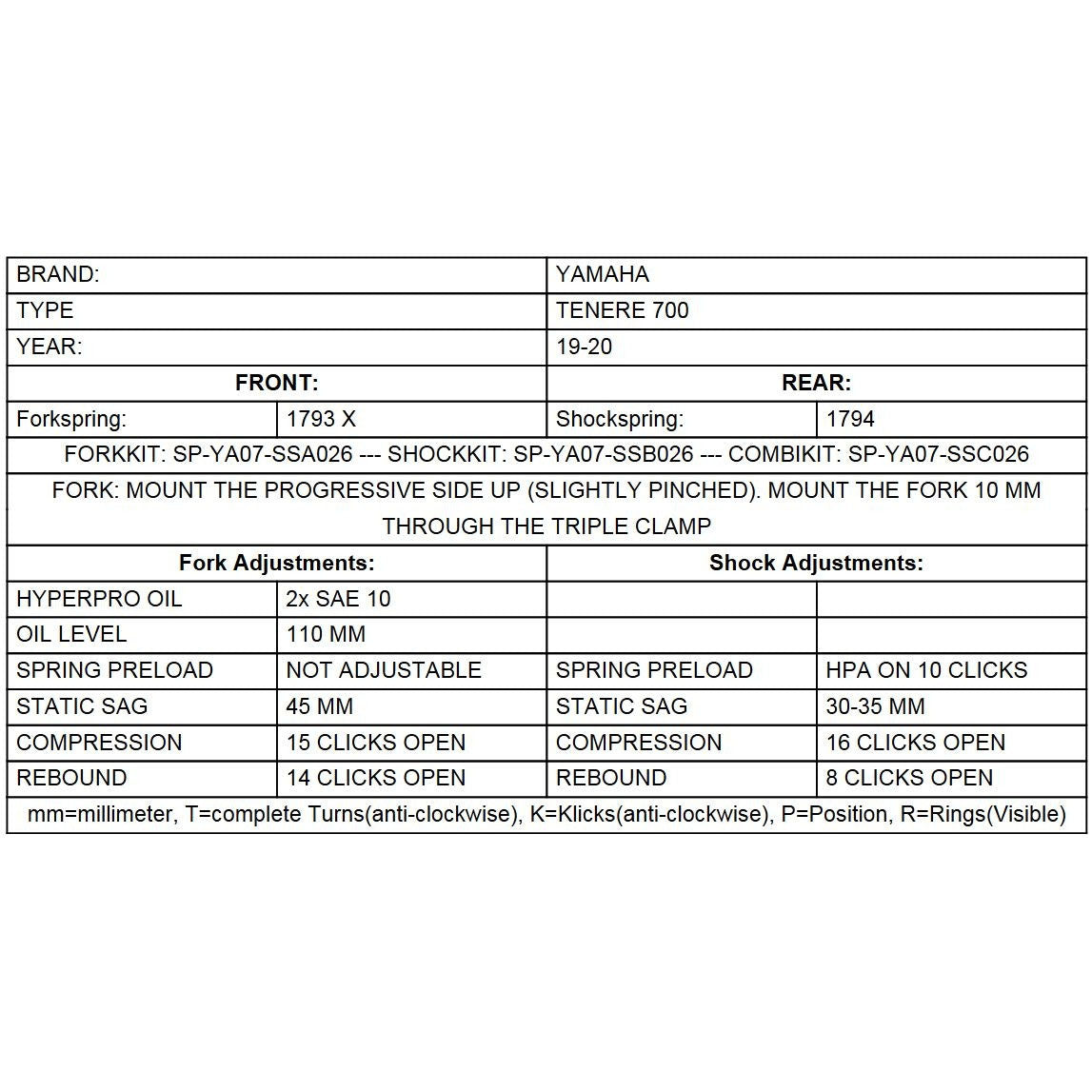Progressive Fork Springs Standard & 35mm Lowering - Yamaha Tenere 700 21-24