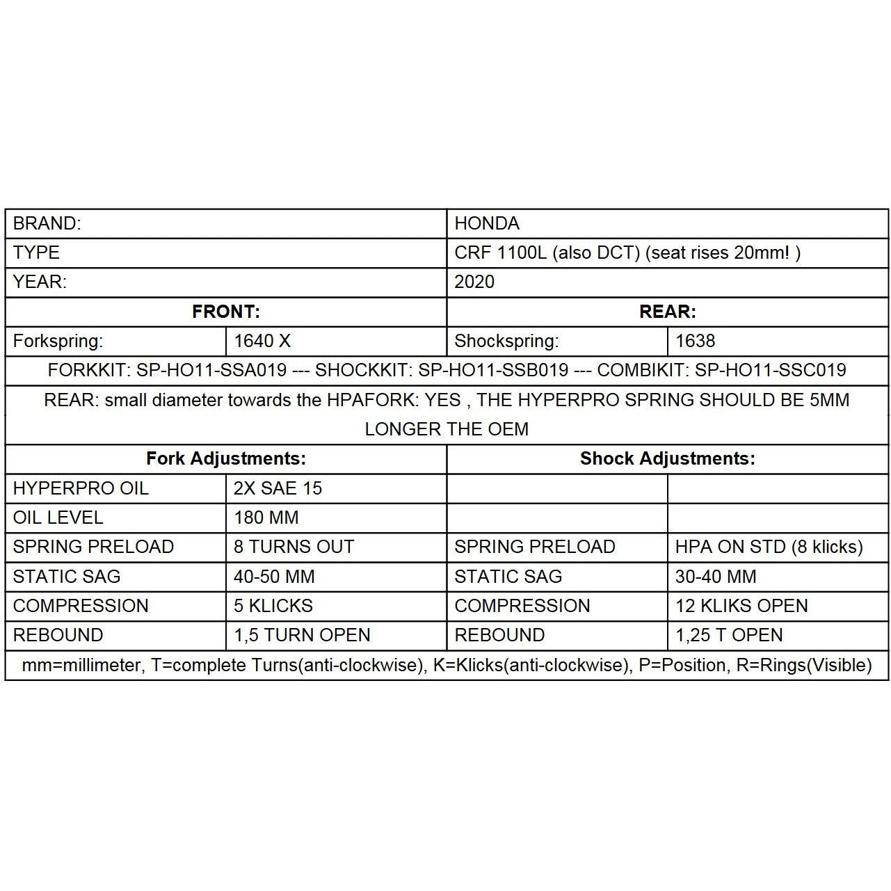 Progressive Fork Springs Standard, 25mm Lowering & 20mm Raising - Honda Africa Twin CRF1100L from 2020, ATAS w/o EERA 20-22, CRF1000 15-19