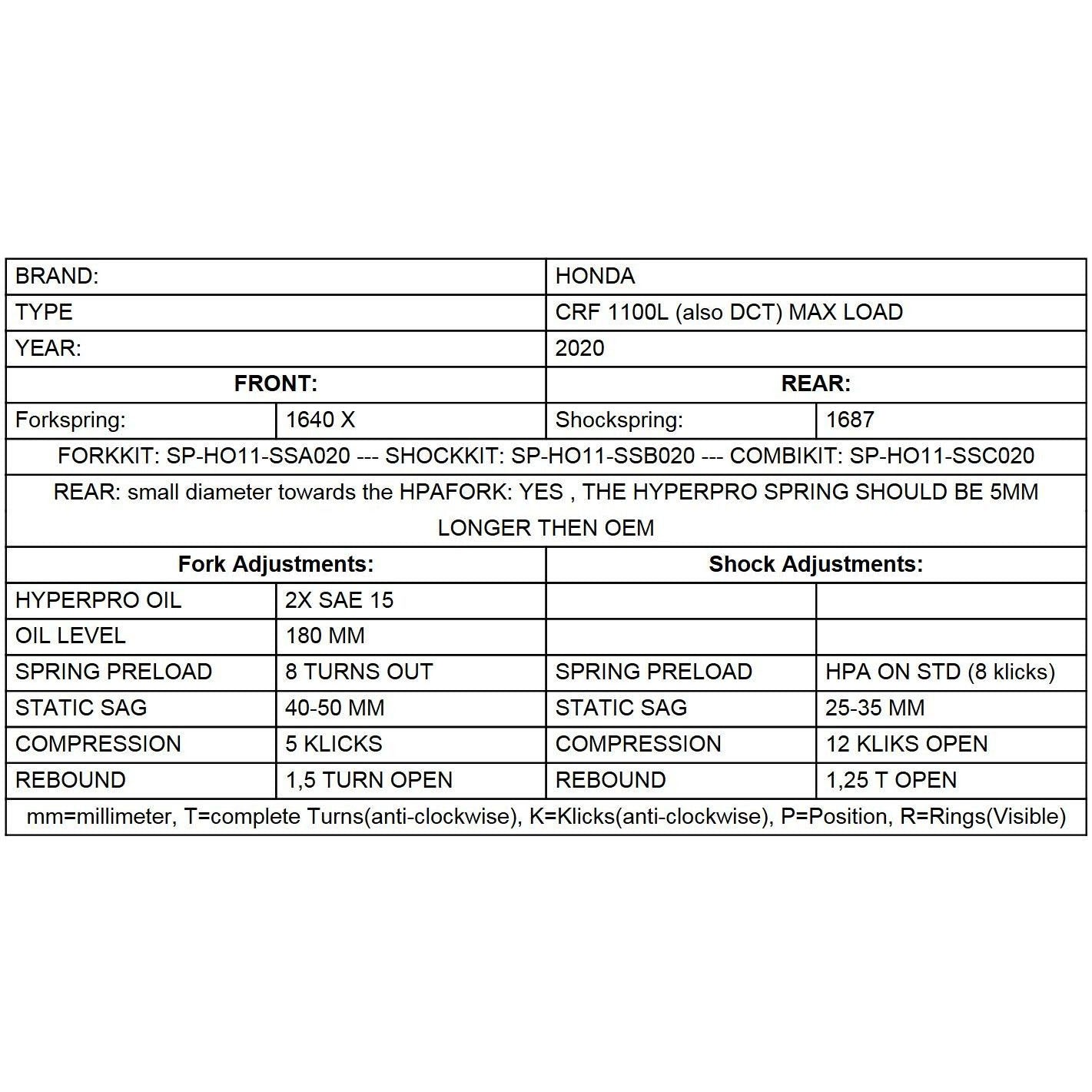 Progressive Fork Springs Standard, 25mm Lowering & 20mm Raising - Honda Africa Twin CRF1100L from 2020, ATAS w/o EERA 20-22, CRF1000 15-19