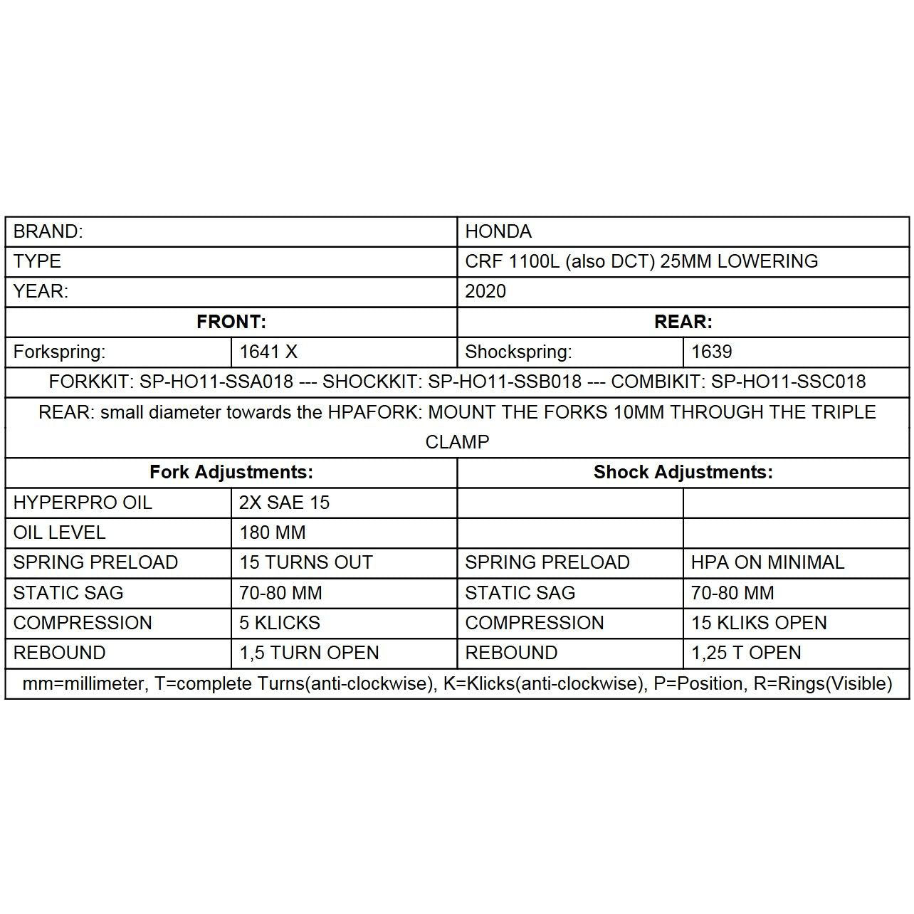 Progressive Fork Springs Standard, 25mm Lowering & 20mm Raising - Honda Africa Twin CRF1100L from 2020, ATAS w/o EERA 20-22, CRF1000 15-19