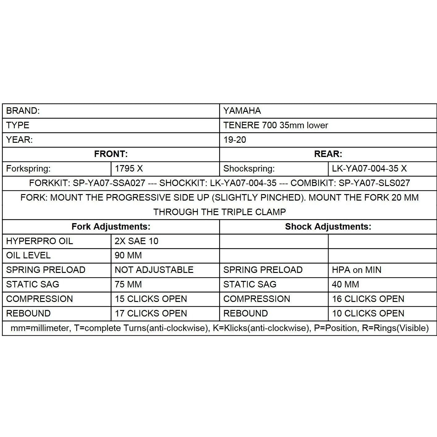 Progressive Fork Springs Standard & 35mm Lowering - Yamaha Tenere 700 21-24