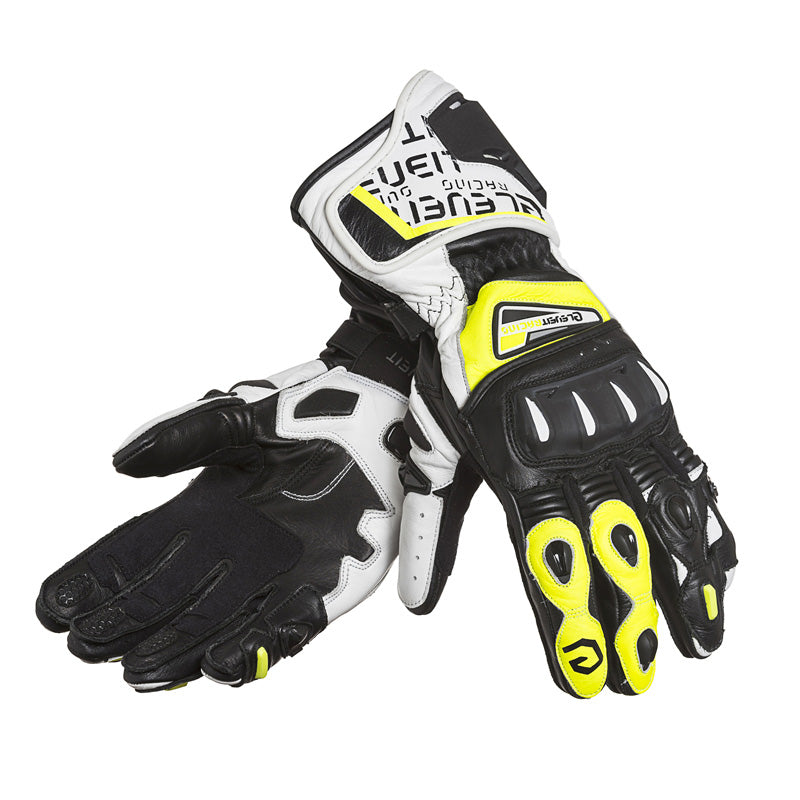 Gants de Cuir de Course Hommes Blanc/Jaune SP-01