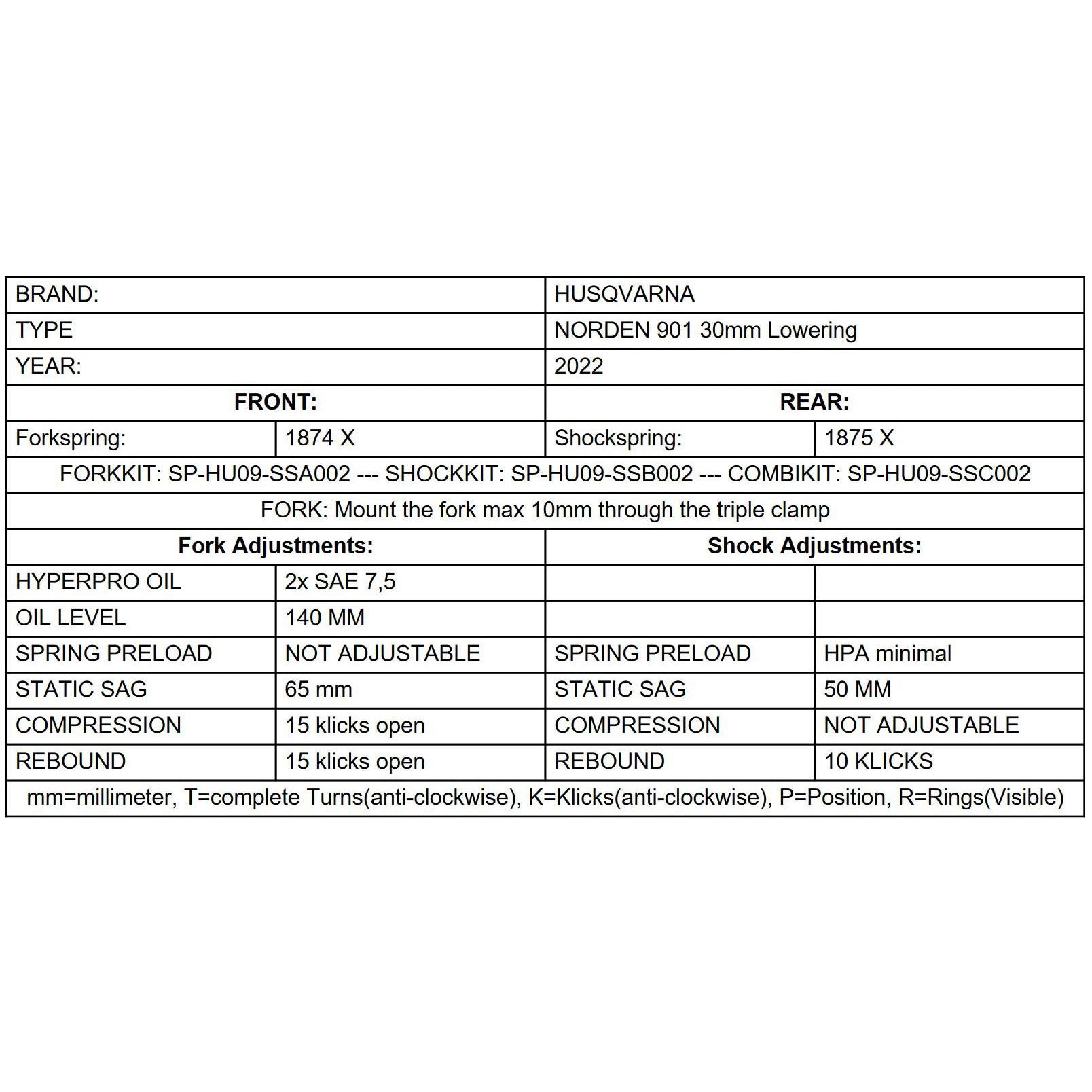 Ressorts Progressifs de Fourche - Husqvarna Norden 901