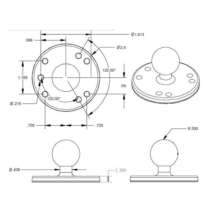 Plaque Ronde RAM avec Boule