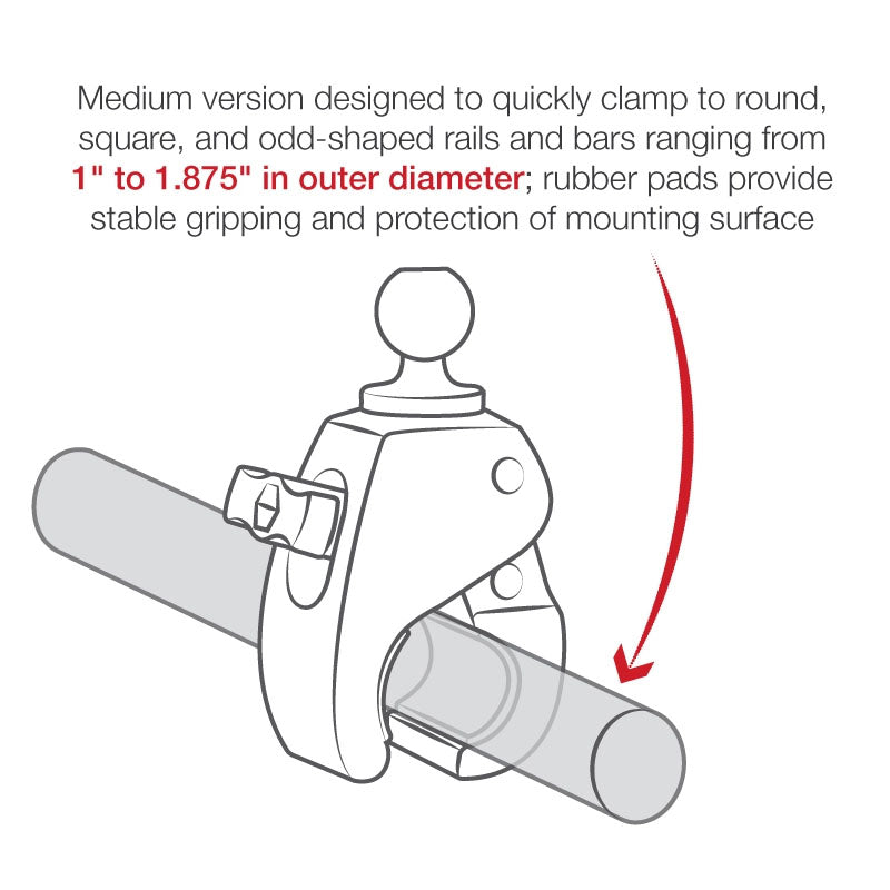 Tough-Claw 1" - 1.6" Medium Clamp 1" Ball (B) Base